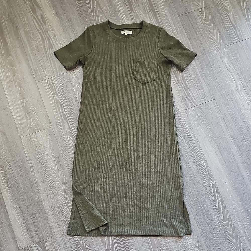 Olive Green Ribbed T-Shirt Dress